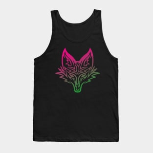 Tribal Fox Head - Pink & Green Tank Top